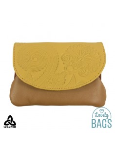 Monedero de piel beige mostaza y cuero Lugupell