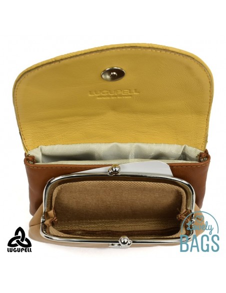 Monedero de piel beige mostaza y cuero Lugupell
