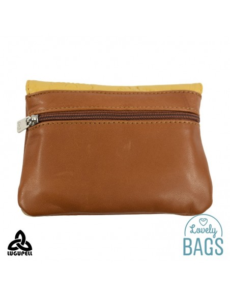 Monedero de piel beige mostaza y cuero Lugupell