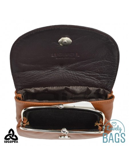 Moneder de pell cuir i marró fosc Lugupell