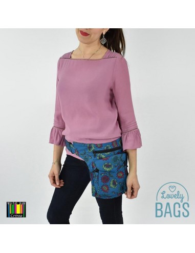 Ronyonera de roba hippie blau floral amb tanca clic - Stitching