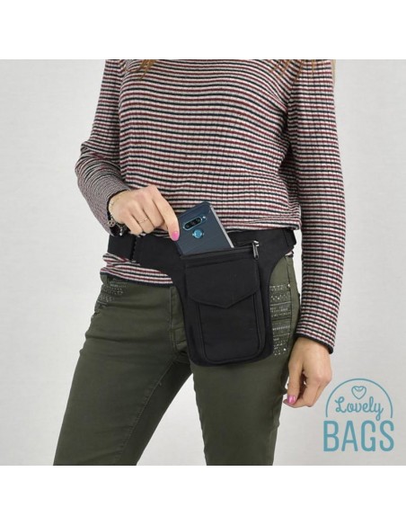 Mala de cintura preta pequena - Stitching