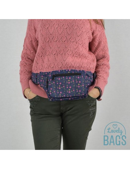 Bolsa de cintura jeans com de flores - Pouch