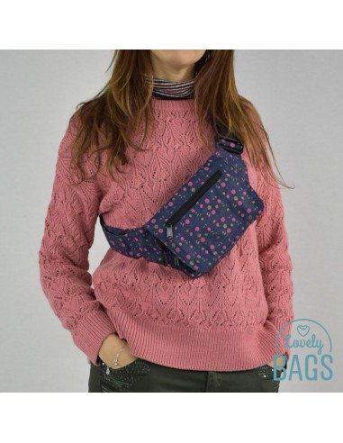 Bolsa de cintura jeans com de flores - Pouch