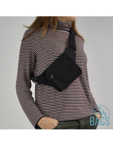 Bolsa de cintura preta pequena com aba - Pouch