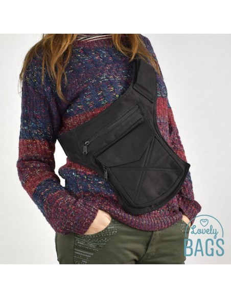 Bolsa de Cintura preta com fecho de velcro - Stitching