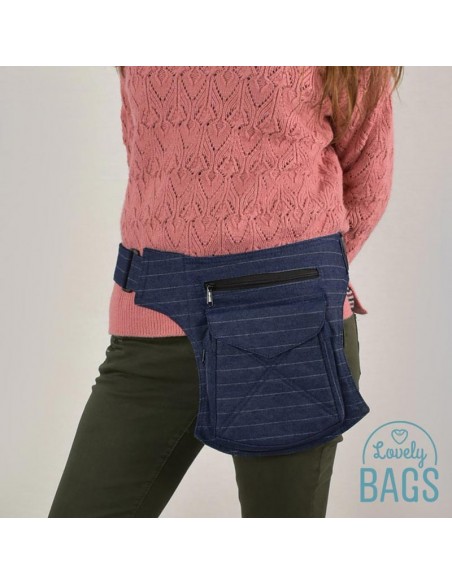 Mala de cintura de jeans listrado - Stitching