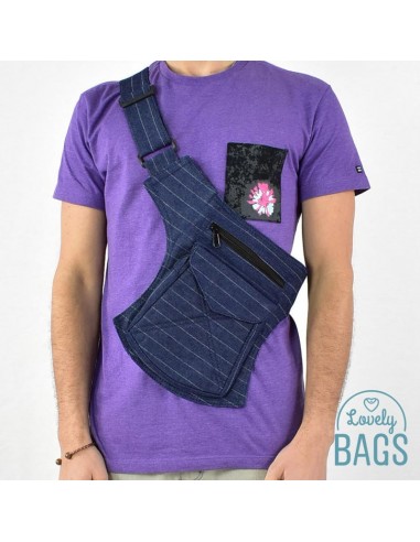 Mala de cintura de jeans listrado - Stitching