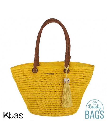 Bolsa shopper grande de verão em ráfia amarela - Kbas