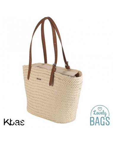 Cabàs de ràfia gran amb butxaca color cuir - Kbas