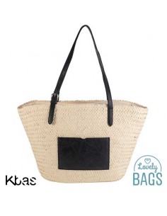 Cesto de ráfia grande com bolso preto - Kbas