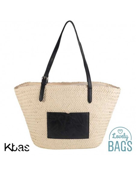 Cabàs de ràfia gran amb butxaca negre - Kbas