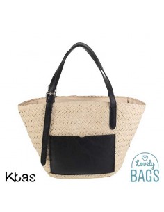 Bolso rafia pequeño con bolsillo negro - Kbas