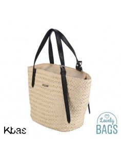 Mala de ráfia pequena com bolso preto - Kbas 2