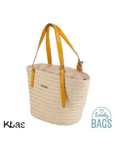 Bolsa pequena de ráfia com bolso mostarda - Kbas 2
