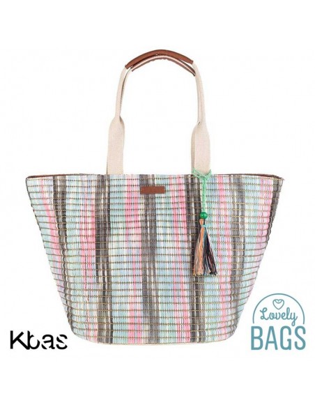 Bolsa de praia grande de ráfia multicolor - Kbas