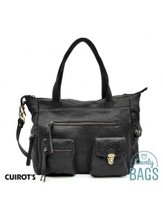 Mala Shopper de cuero, preta com duas pegas Cuirots - Austrália