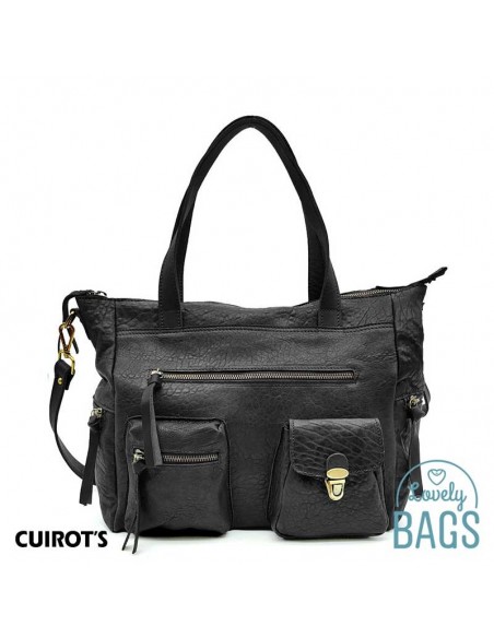 Mala Shopper de cuero, preta com duas pegas Cuirots - Austrália