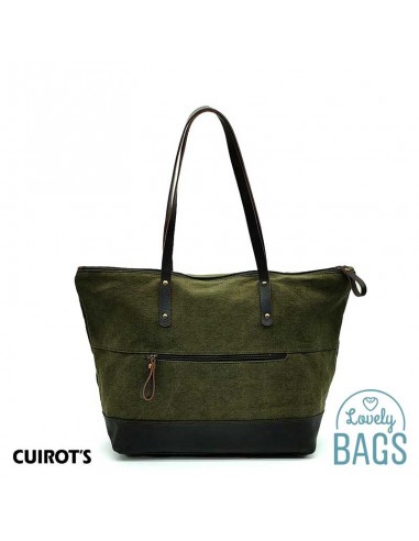 Shopper bag verde Cuirots - Lona e couro