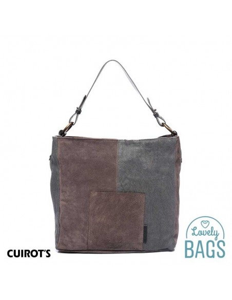 Bossa Hobo amb pell taupe i ansa extraïble Cuirots - Patchwork