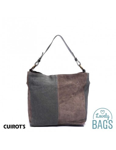 Bolsa de couro taupe Hobo com pega removível Cuirots - Patchwork