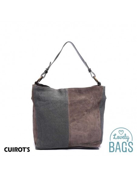 Bossa Hobo amb pell taupe i ansa extraïble Cuirots - Patchwork