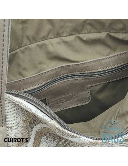 Bolso Shopper grande beige de cuero y lona Cuirots - Étnico