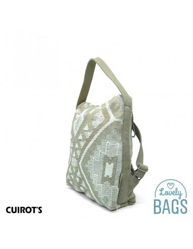 Bossa motxilla antirobatori beix de pell i lona Cuirots - Étnico