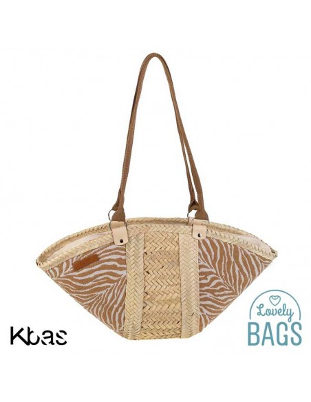 Bolsa de palma natural com estampado animal print bege - Kbas