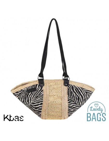 Bolso de palma natural con estampado animal print negro- Kbas