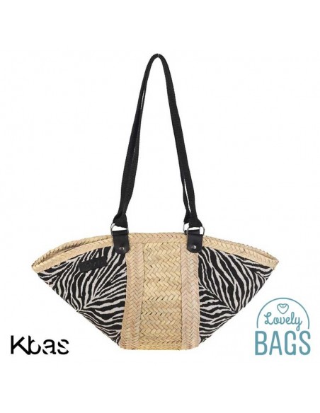 Bossa de palmell natural amb estampat animal print negre- Kbas