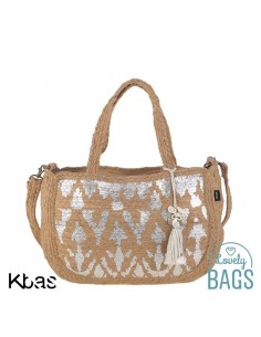 Bolsa de mão em juta com estampado de prateado - Kbas