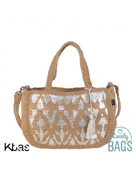 Bolsa de mão em juta com estampado de prateado - Kbas