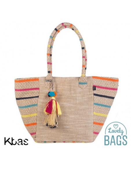 Bolsa tote de playa en yute y algodón multicolor - Kbas