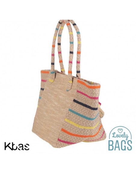 Bossa tote de platja amb jute i cotó multicolor - Kbas